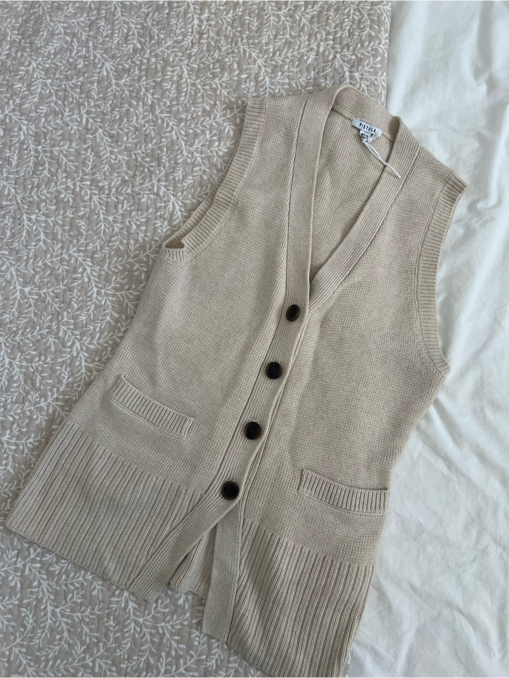 Pistola Audra Cream Knit Button-Front Sleeveless Sweater Vest